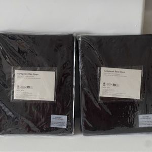 2 West Elm European Flax Linen Black Curtains Drapes Panels 48 x  108  New READ